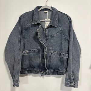 Hem & Thread Jacket Women’s Large Cotton Denim Full Zip Snap Pockets NWT Retro
